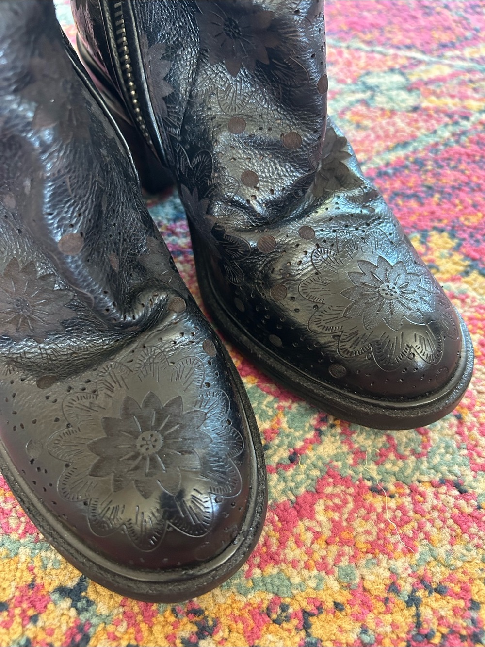 A.S.98 | Women’s Black Floral Embossed Leather Jase Wrap Zip Ankle Boots Size 6 - Picture 4 of 16